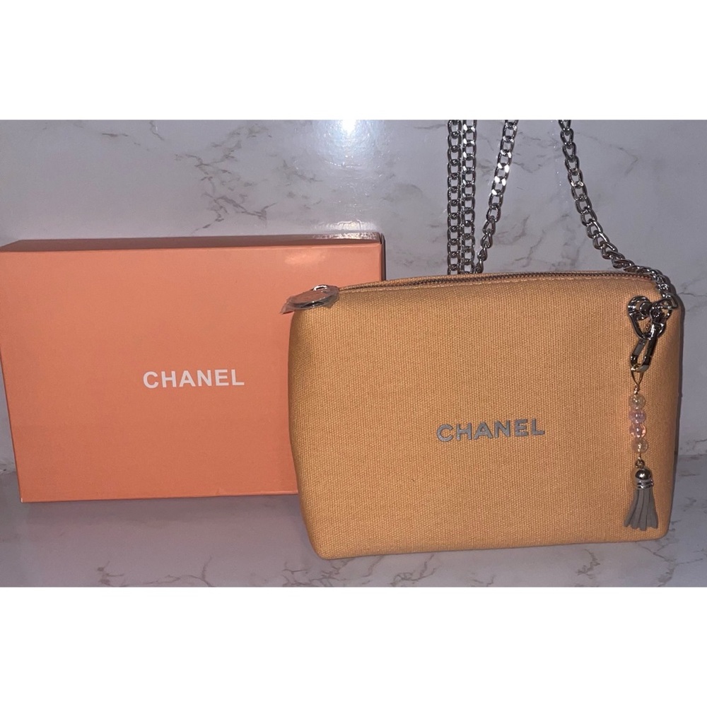 CHANEL PEACH MAKEUP BAG TURNED INTO CROSSBODY